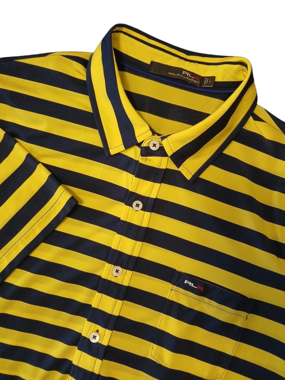 RLX Ralph Lauren Striped Pocket Performance Golf Polo Mens Large